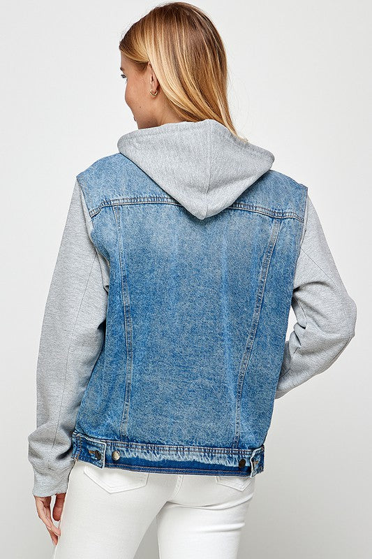 Women's Denim Jacket with Fleece Hoodies - Sleekdenim.com
