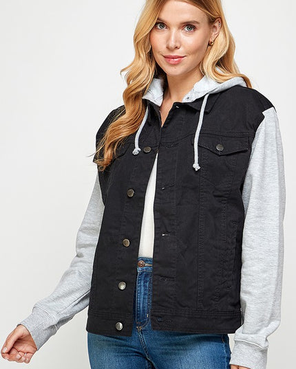 Women's Denim Jacket with Fleece Hoodies - Sleekdenim.com