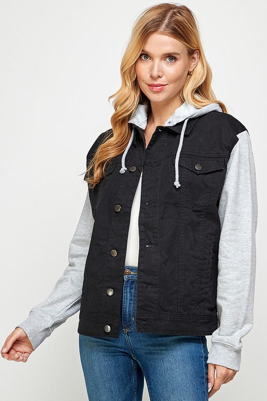 Women's Denim Jacket with Fleece Hoodies - Sleekdenim.com
