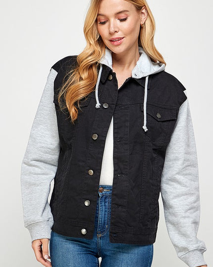 Women's Denim Jacket with Fleece Hoodies - Sleekdenim.com