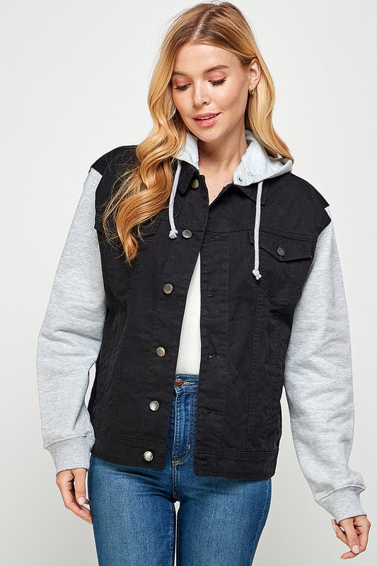 Women's Denim Jacket with Fleece Hoodies - Sleekdenim.com