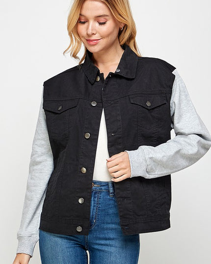 Women's Denim Jacket with Fleece Hoodies - Sleekdenim.com