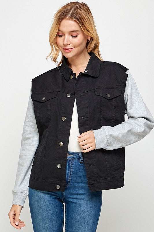 Women's Denim Jacket with Fleece Hoodies - Sleekdenim.com