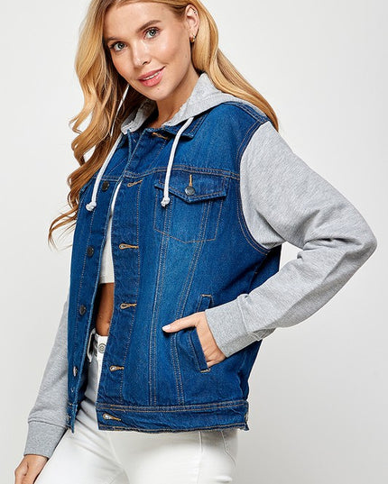 Women's Denim Jacket with Fleece Hoodies - Sleekdenim.com