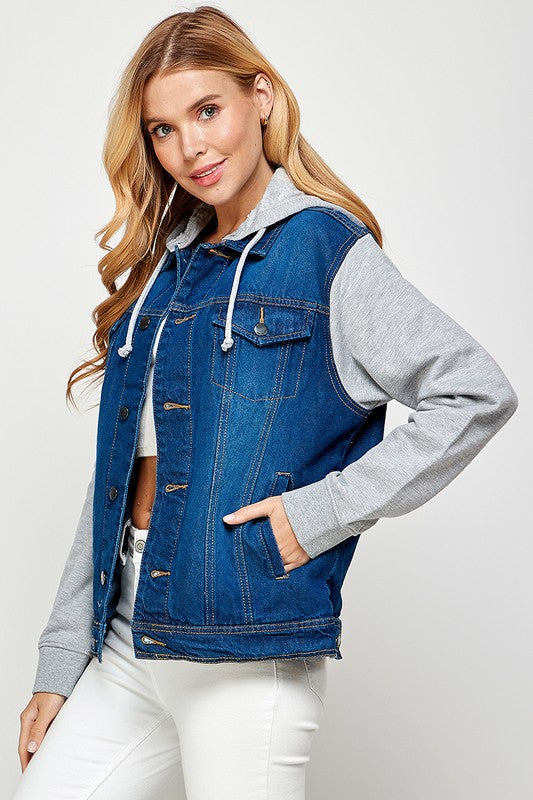 Women's Denim Jacket with Fleece Hoodies - Sleekdenim.com