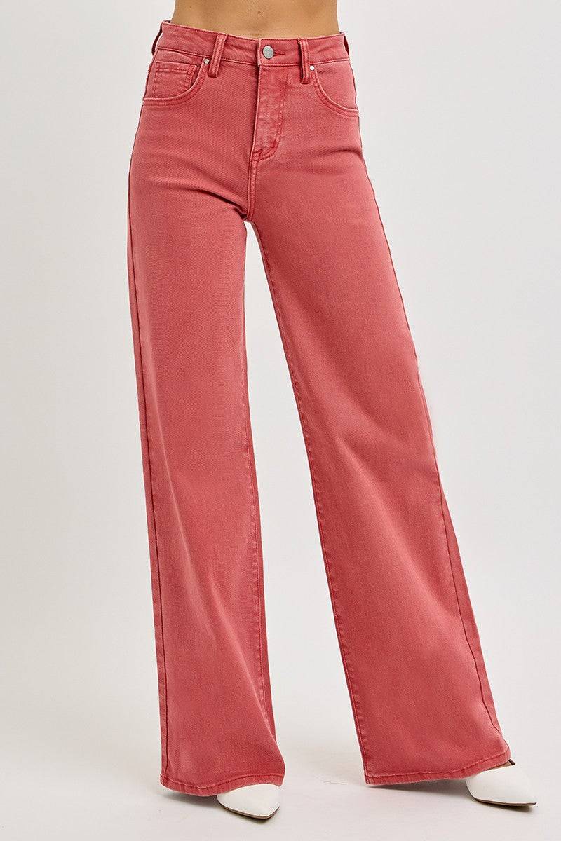 RISEN Full Size High Rise Tummy Control Wide Leg Jeans | Sleekdenim.com