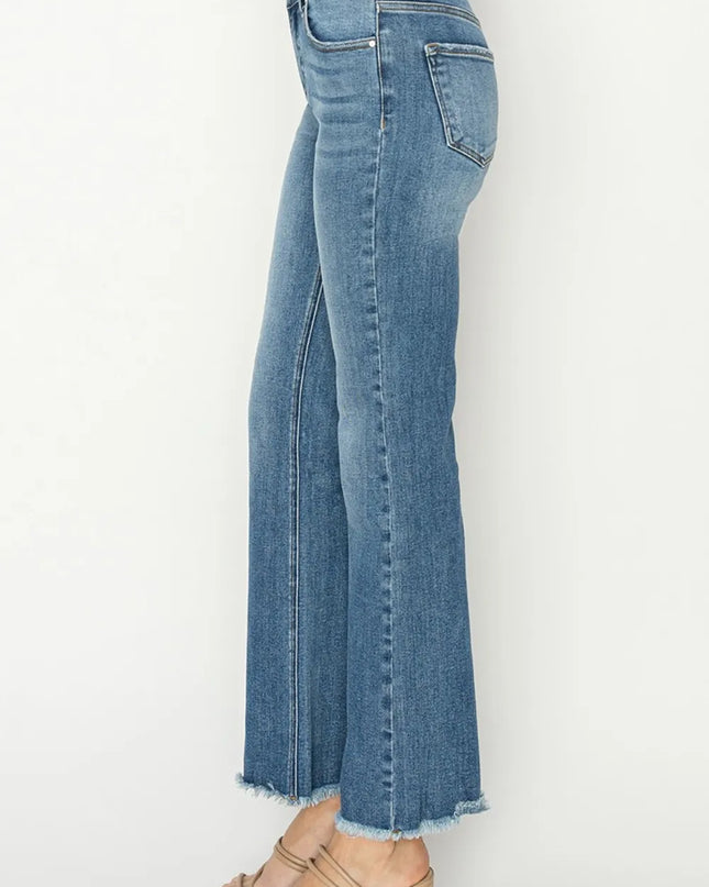RISEN Mid-Rise Frayed Hem Bootcut Jeans - Sleekdenim.com
