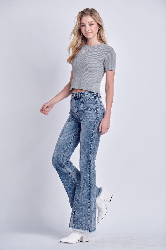 AT1026FLM High Rise Stretch Flare Jeans - Sleekdenim.com