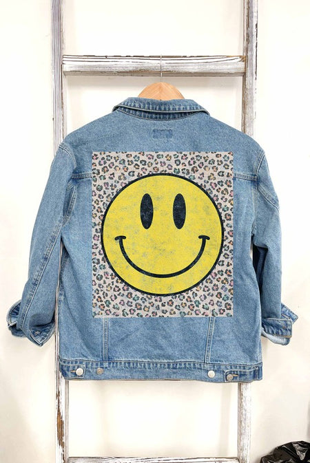 happy leopard denim jean jacket