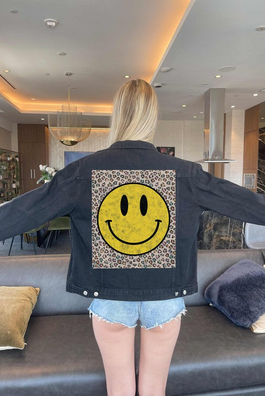 HAPPY LEOPARD DENIM JEAN JACKET