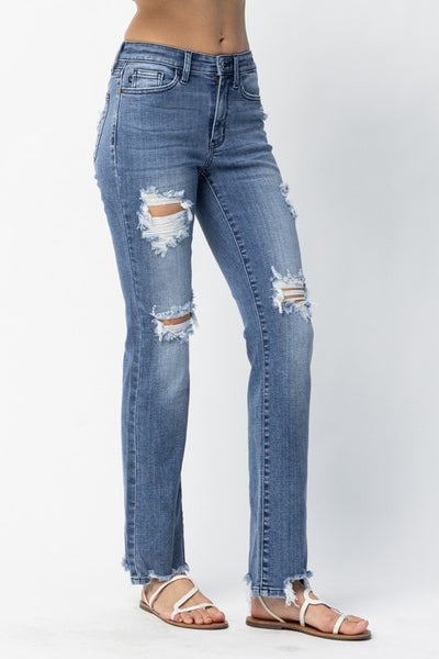 Judy Blue Distressed Mid Rise Straight Leg- 82425