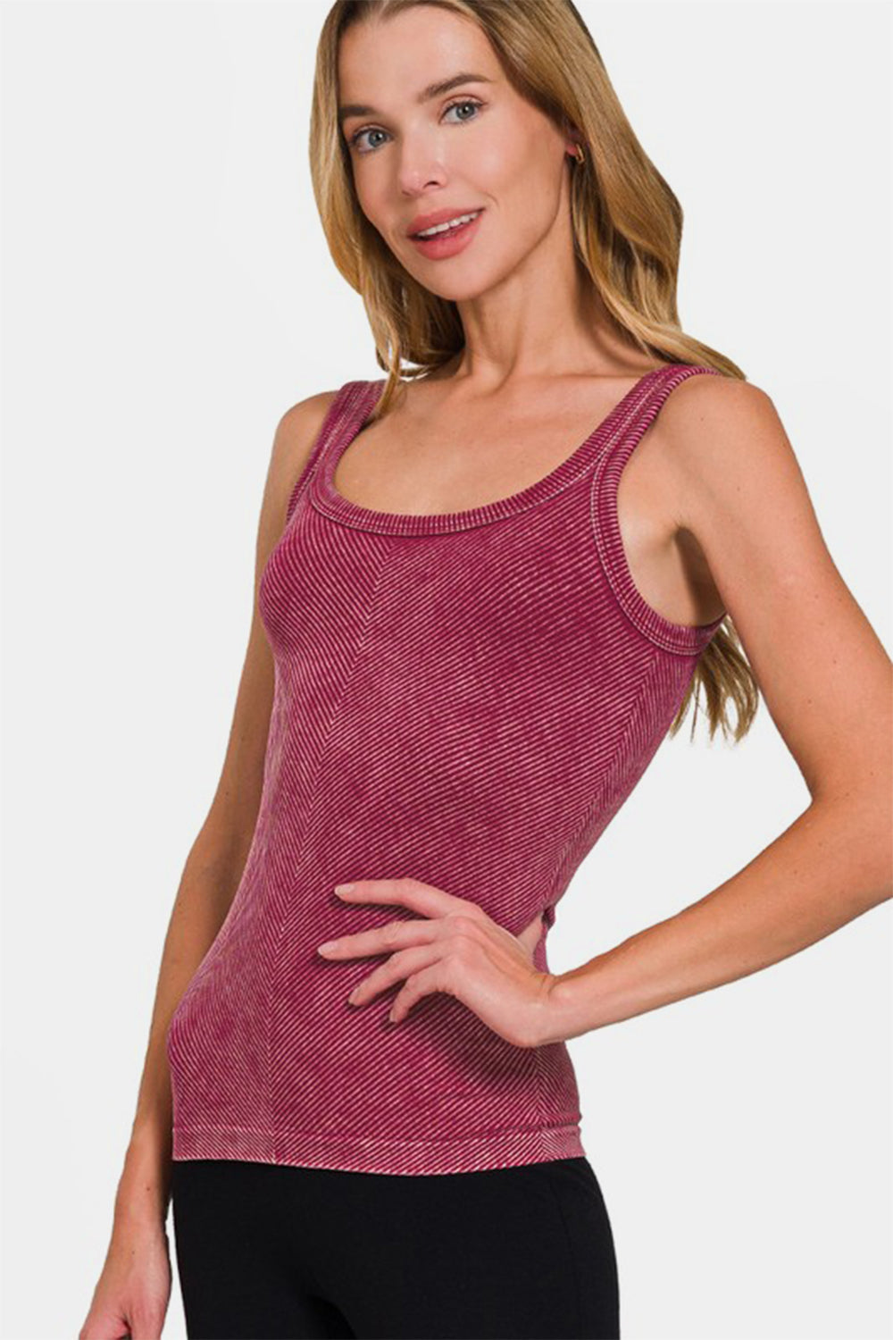 Zenana Ribbed Scoop Neck Tank.