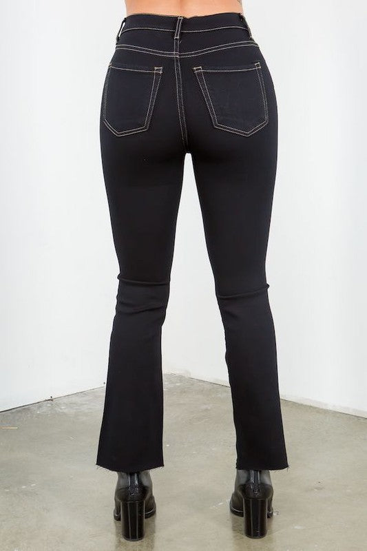 Ankle Cropped Flare Jean in Jet Black - Sleekdenim.com