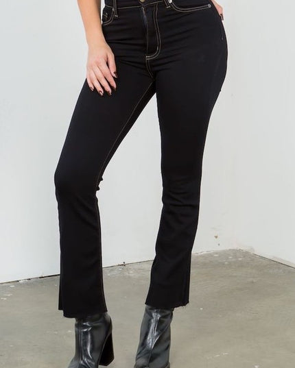 Ankle Cropped Flare Jean in Jet Black - Sleekdenim.com