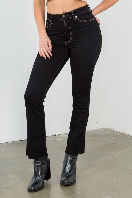 Ankle Cropped Flare Jean in Jet Black - Sleekdenim.com