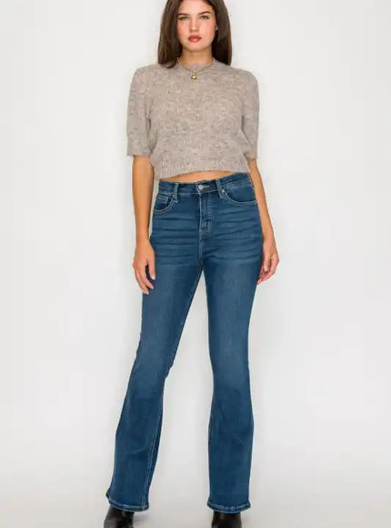 AT20004D - TUMMY CONTROL HIGH RISE BOOTCUT JEANS * - Sleekdenim.com