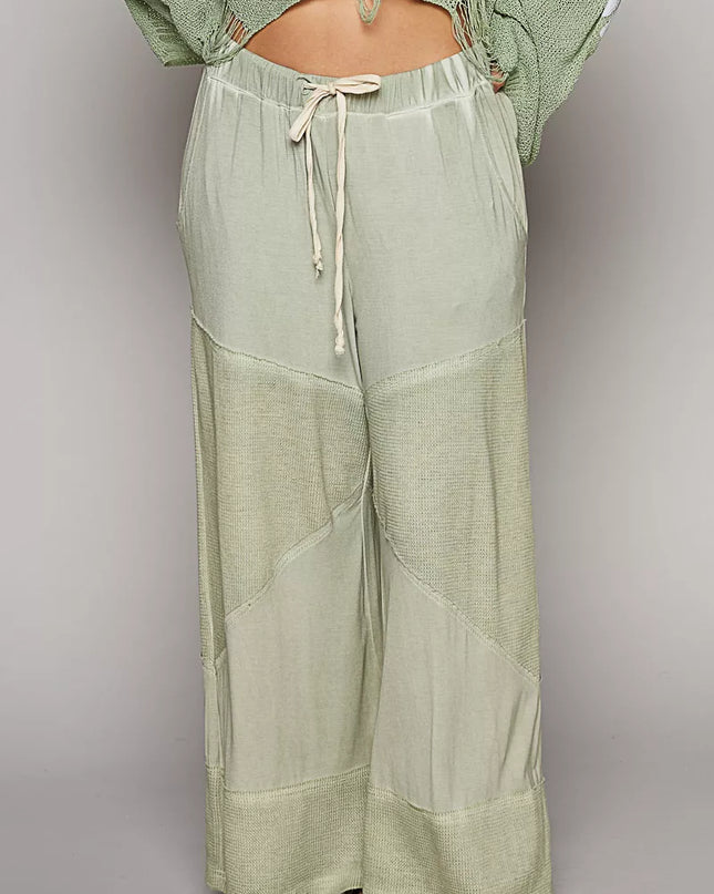 POL Elastic Waistband Wide Leg Pants with Drawstring - Sleekdenim.com