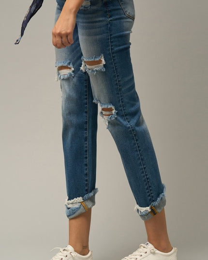 High Waist Ripped Boyfriend Jeans - Sleekdenim.com