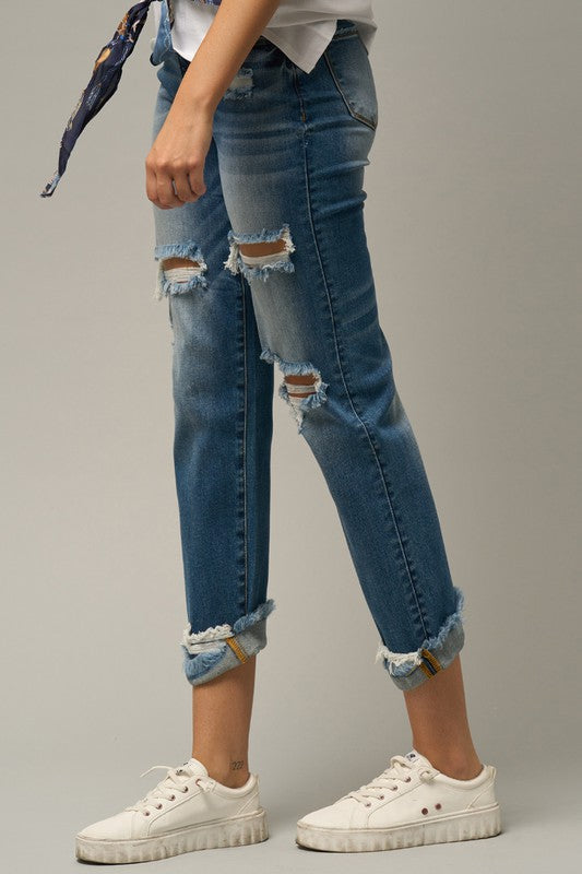 High Waist Ripped Boyfriend Jeans - Sleekdenim.com