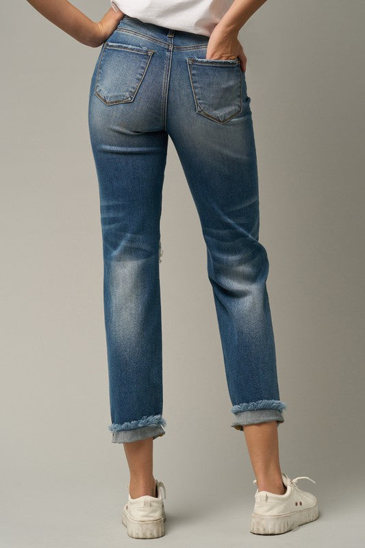 High Waist Ripped Boyfriend Jeans - Sleekdenim.com