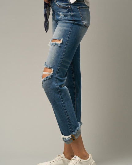 High Waist Ripped Boyfriend Jeans - Sleekdenim.com