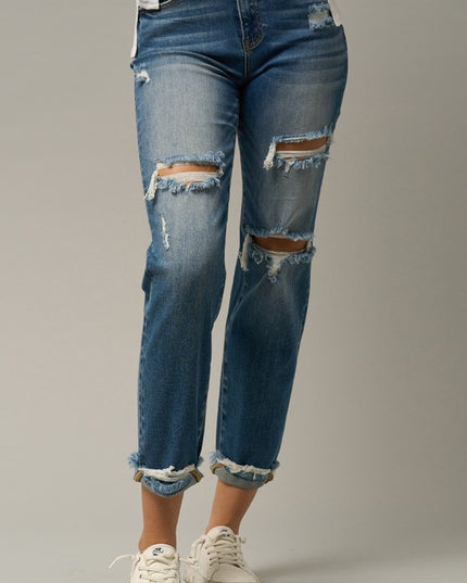 High Waist Ripped Boyfriend Jeans - Sleekdenim.com