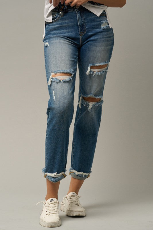 High Waist Ripped Boyfriend Jeans - Sleekdenim.com