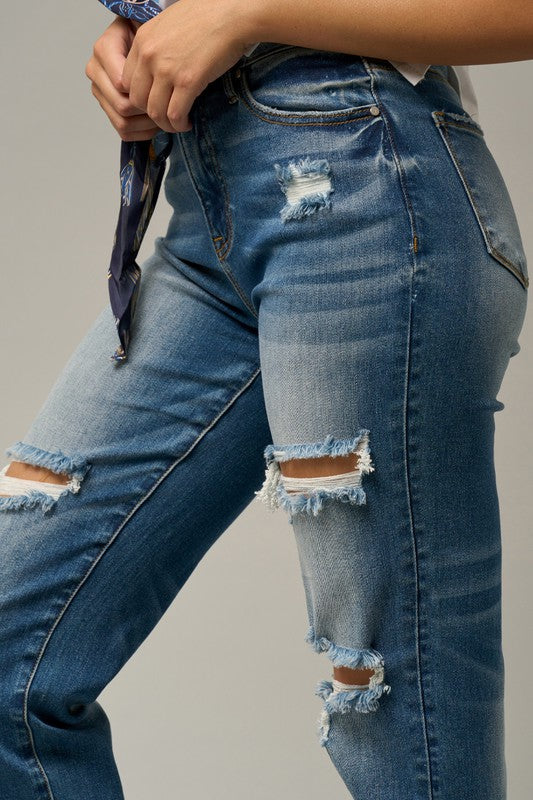 High Waist Ripped Boyfriend Jeans - Sleekdenim.com