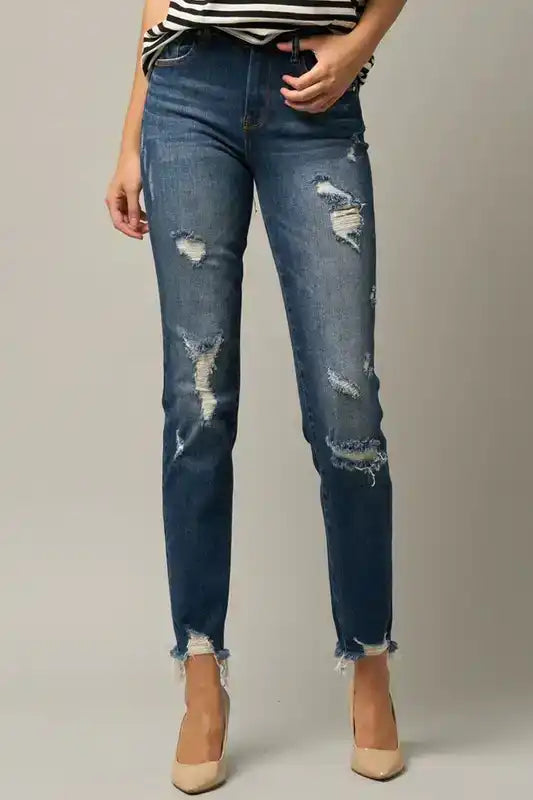 Insane Gene Distressed Slim Girlfriend Jeans - Sleekdenim.com