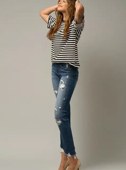 Insane Gene Distressed Slim Girlfriend Jeans - Sleekdenim.com