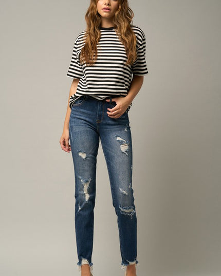 Distressed Slim Girlfriend Jeans - Sleekdenim.com