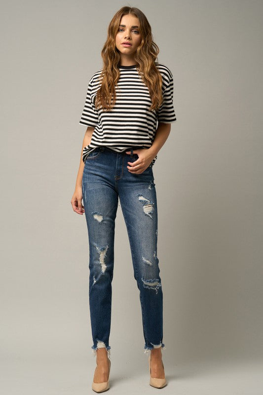 Distressed Slim Girlfriend Jeans - Sleekdenim.com