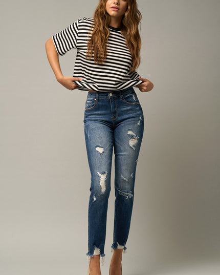 Distressed Slim Girlfriend Jeans - Sleekdenim.com