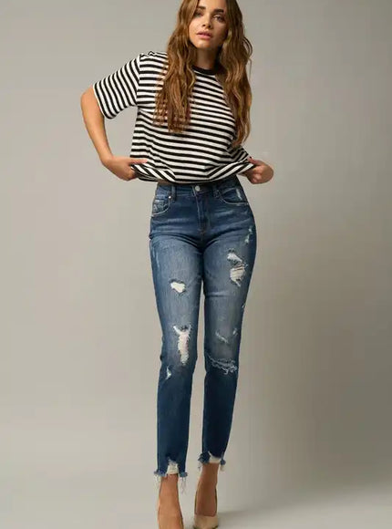 Insane Gene Distressed Slim Girlfriend Jeans - Sleekdenim.com