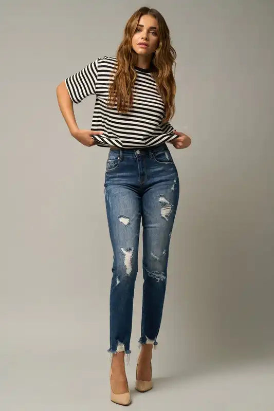 Insane Gene Distressed Slim Girlfriend Jeans - Sleekdenim.com