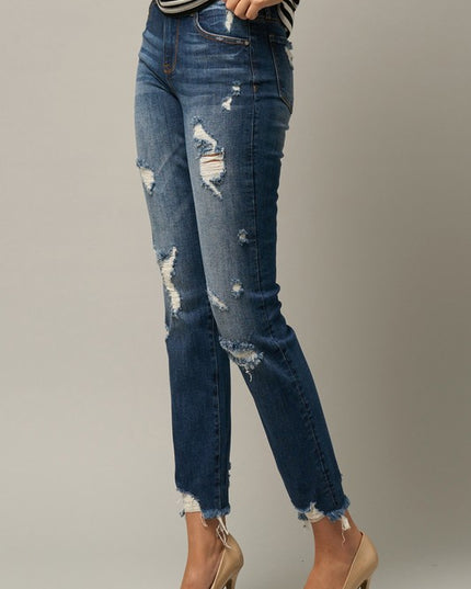 Distressed Slim Girlfriend Jeans - Sleekdenim.com