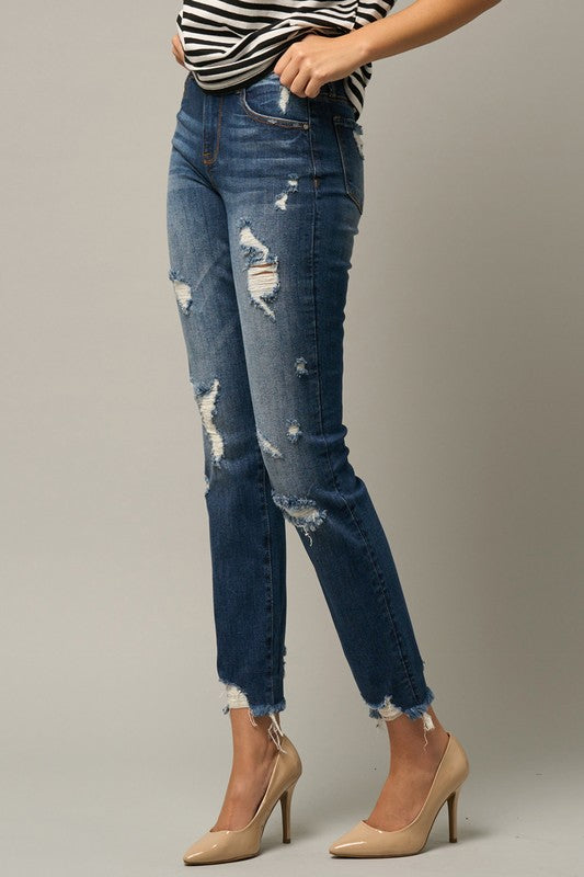 Distressed Slim Girlfriend Jeans - Sleekdenim.com