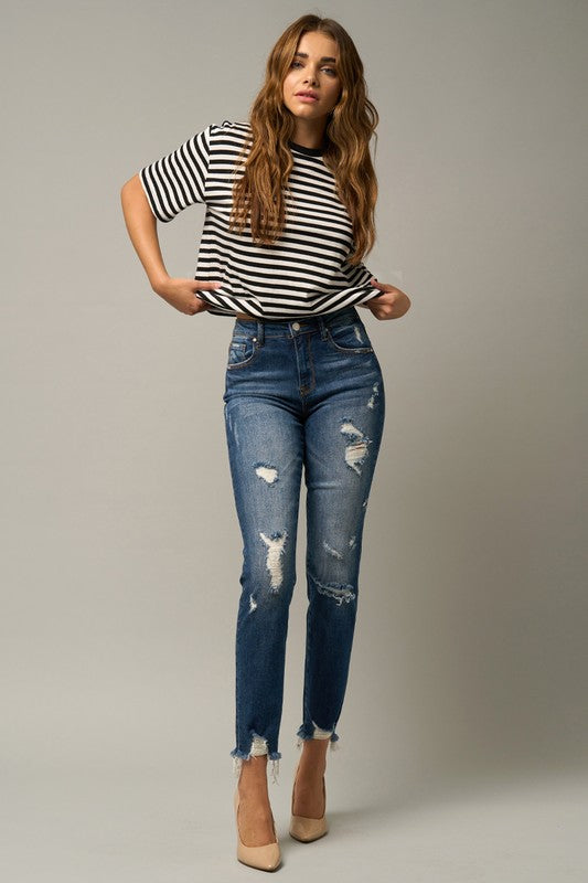 Distressed Slim Girlfriend Jeans - Sleekdenim.com