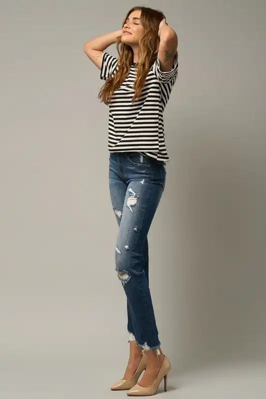 Insane Gene Distressed Slim Girlfriend Jeans - Sleekdenim.com
