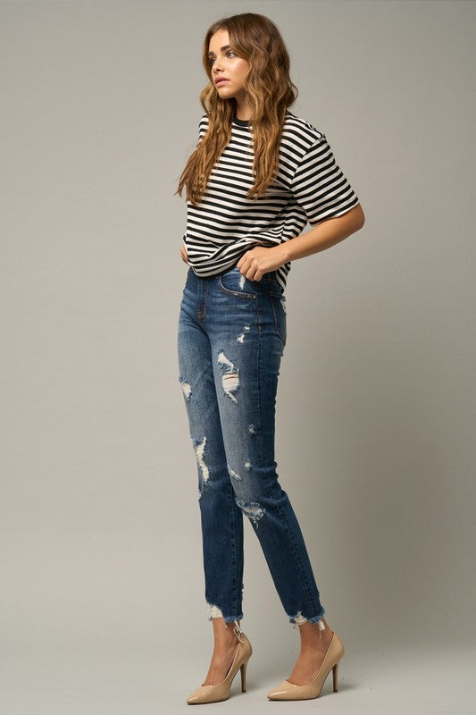 Distressed Slim Girlfriend Jeans - Sleekdenim.com