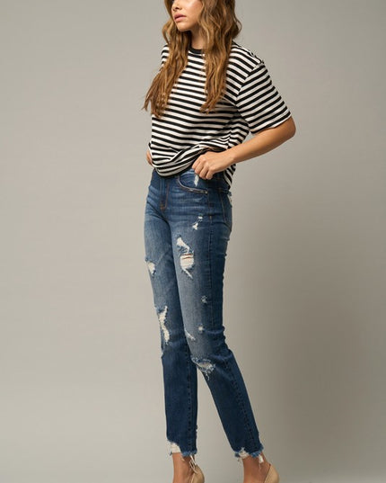 Distressed Slim Girlfriend Jeans - Sleekdenim.com