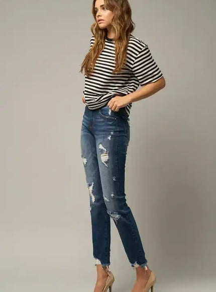 Insane Gene Distressed Slim Girlfriend Jeans - Sleekdenim.com