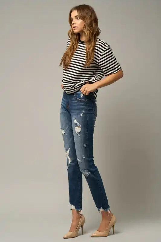 Insane Gene Distressed Slim Girlfriend Jeans - Sleekdenim.com
