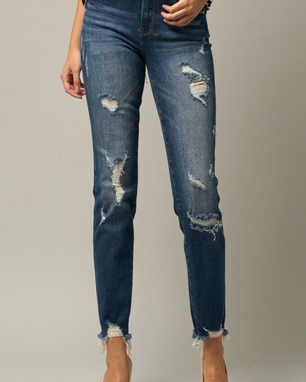 Distressed Slim Girlfriend Jeans - Sleekdenim.com