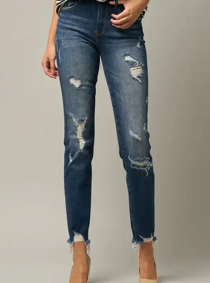 Insane Gene Distressed Slim Girlfriend Jeans - Sleekdenim.com