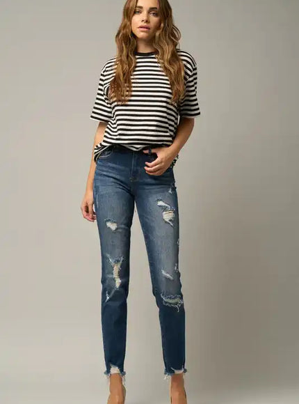 Insane Gene Distressed Slim Girlfriend Jeans - Sleekdenim.com