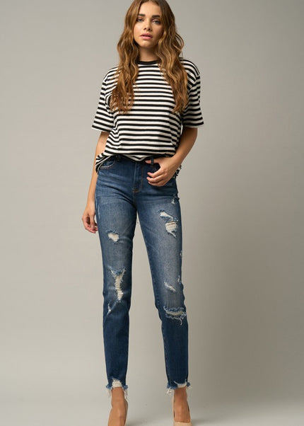 Distressed Slim Girlfriend Jeans - Sleekdenim.com