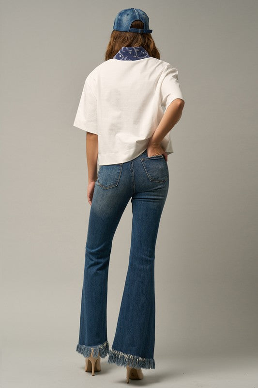 MID-RISE WIDE ELASTIC BANDED FLARE JEANS - Sleekdenim.com
