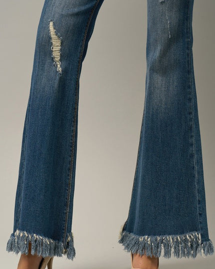 MID-RISE WIDE ELASTIC BANDED FLARE JEANS - Sleekdenim.com