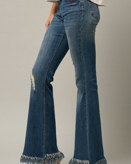 MID-RISE WIDE ELASTIC BANDED FLARE JEANS - Sleekdenim.com